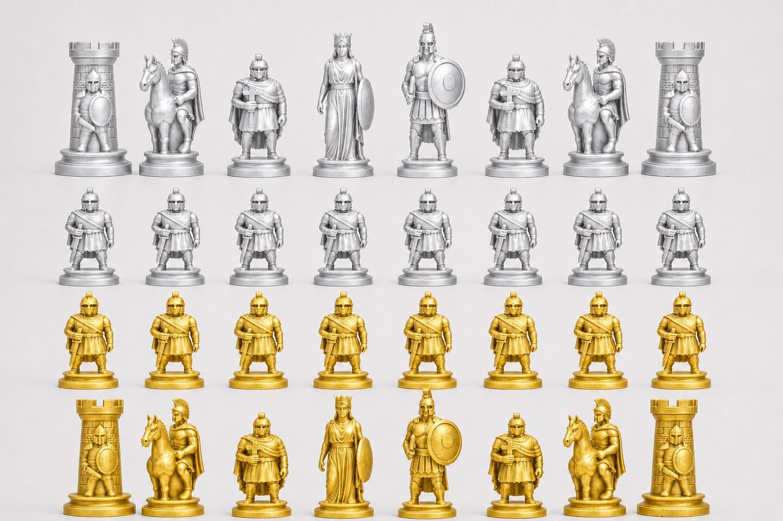 Sparta-Krieger-Schachfigurenset – komplettes 32-teiliges, 3D-gedrucktes PLA-Schachset | Geschenk für Schachfans | Made in Germany FehnFactory