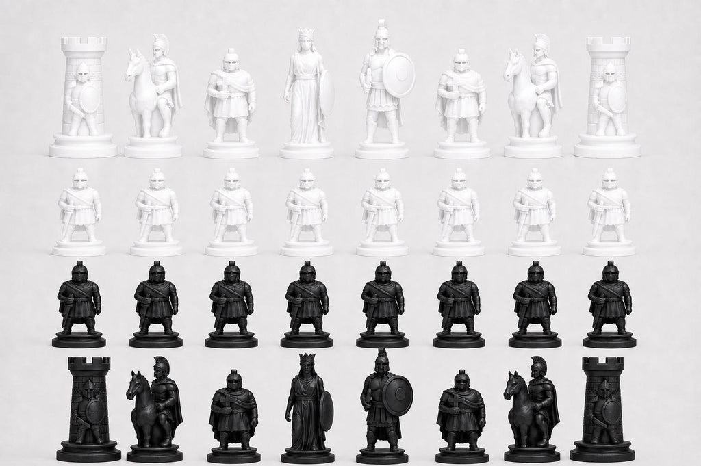 Sparta-Krieger-Schachfigurenset – komplettes 32-teiliges, 3D-gedrucktes PLA-Schachset | Geschenk für Schachfans | Made in Germany FehnFactory