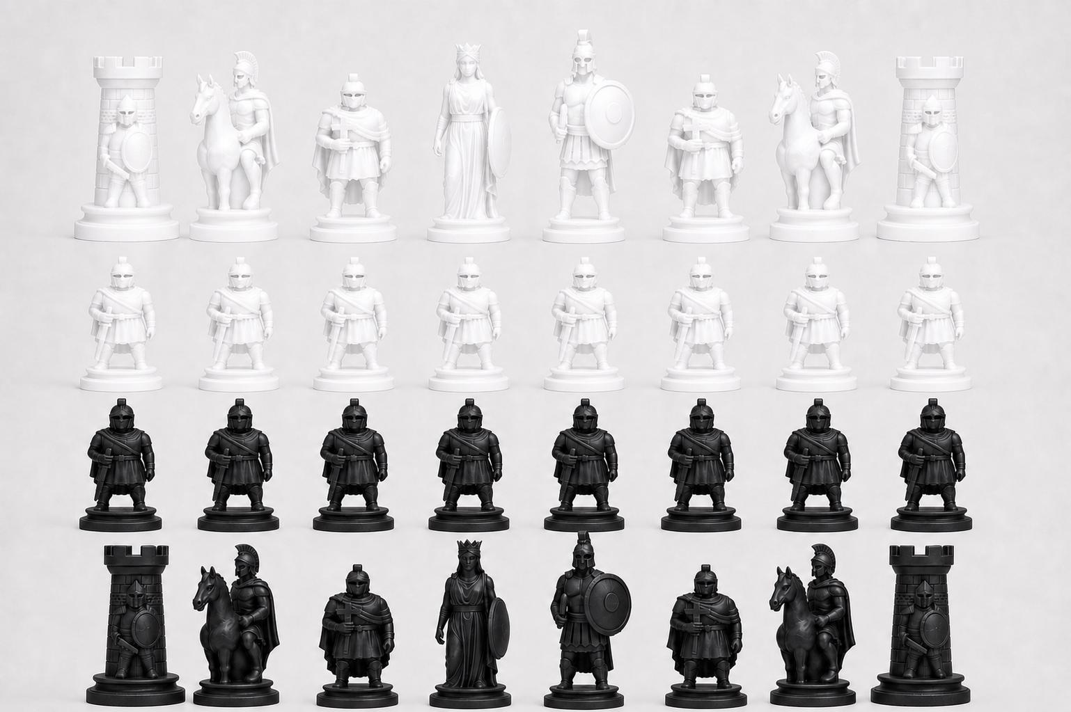 Sparta-Krieger-Schachfigurenset – komplettes 32-teiliges, 3D-gedrucktes PLA-Schachset | Geschenk für Schachfans | Made in Germany FehnFactory