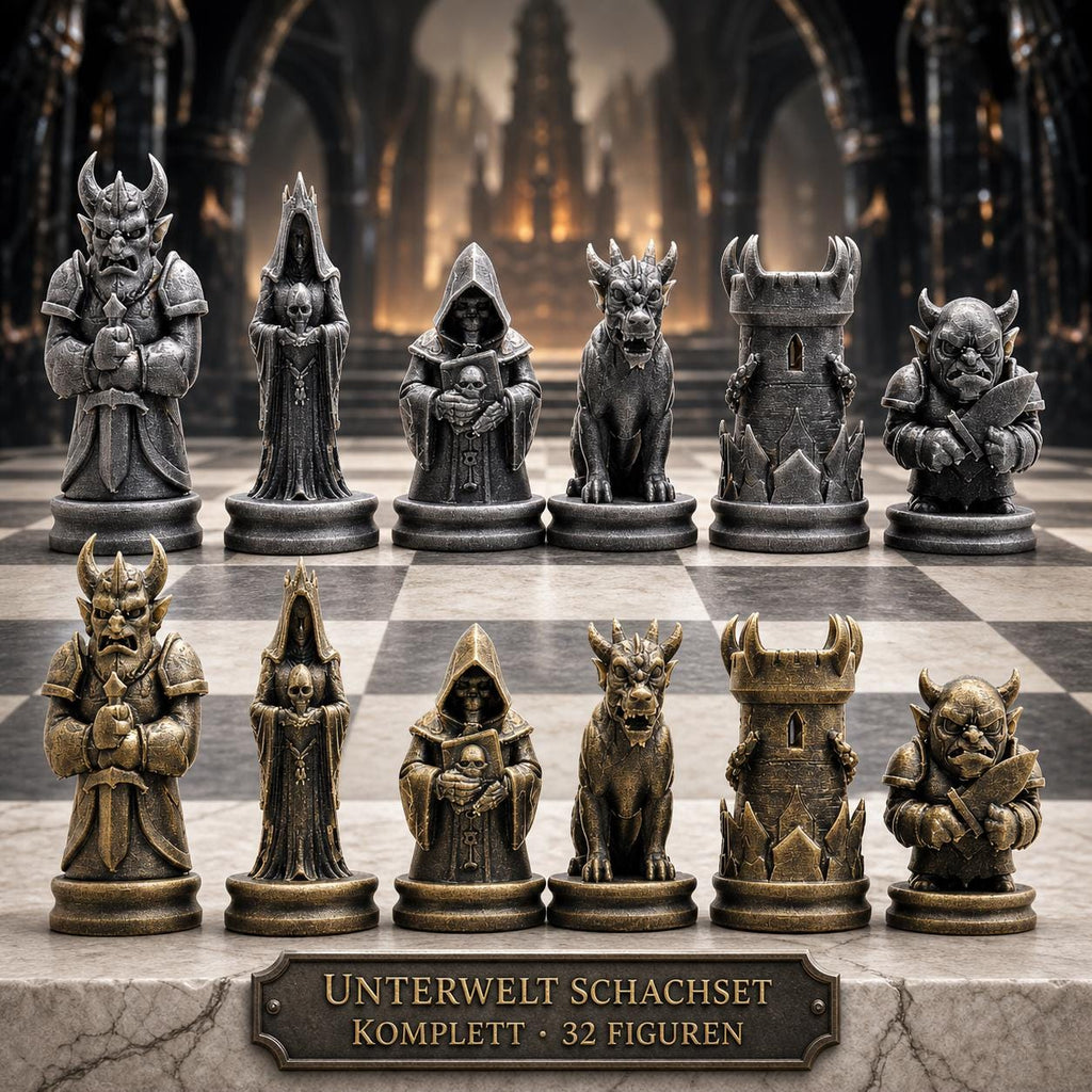 Unterwelt-Schachfigurenset – komplettes 32-teiliges, 3D-gedrucktes PLA-Schachset | Geschenk für Schachfans | Sammlerstück | Made in Germany