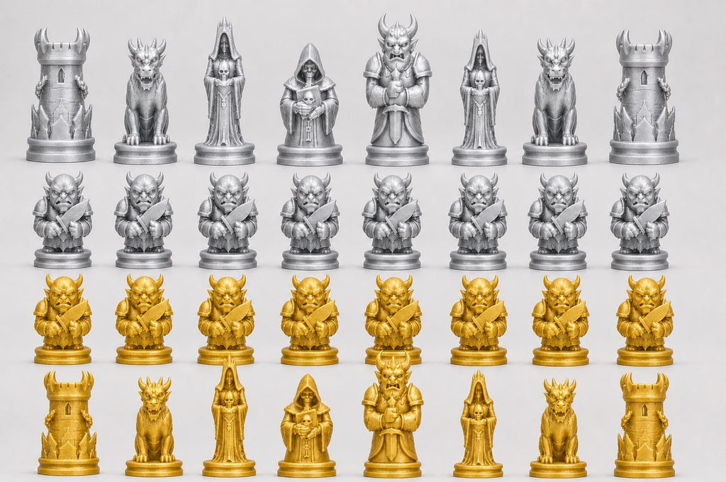 Unterwelt-Schachfigurenset – komplettes 32-teiliges, 3D-gedrucktes PLA-Schachset | Geschenk für Schachfans | Sammlerstück | Made in Germany