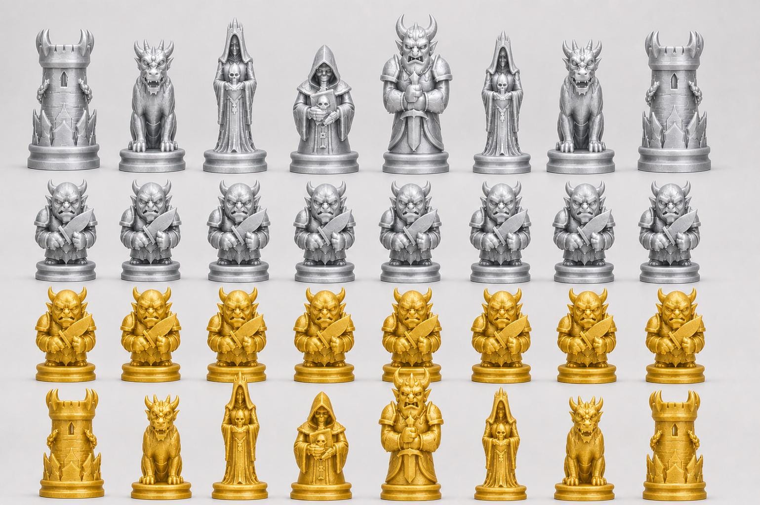 Unterwelt-Schachfigurenset – komplettes 32-teiliges, 3D-gedrucktes PLA-Schachset | Geschenk für Schachfans | Sammlerstück | Made in Germany