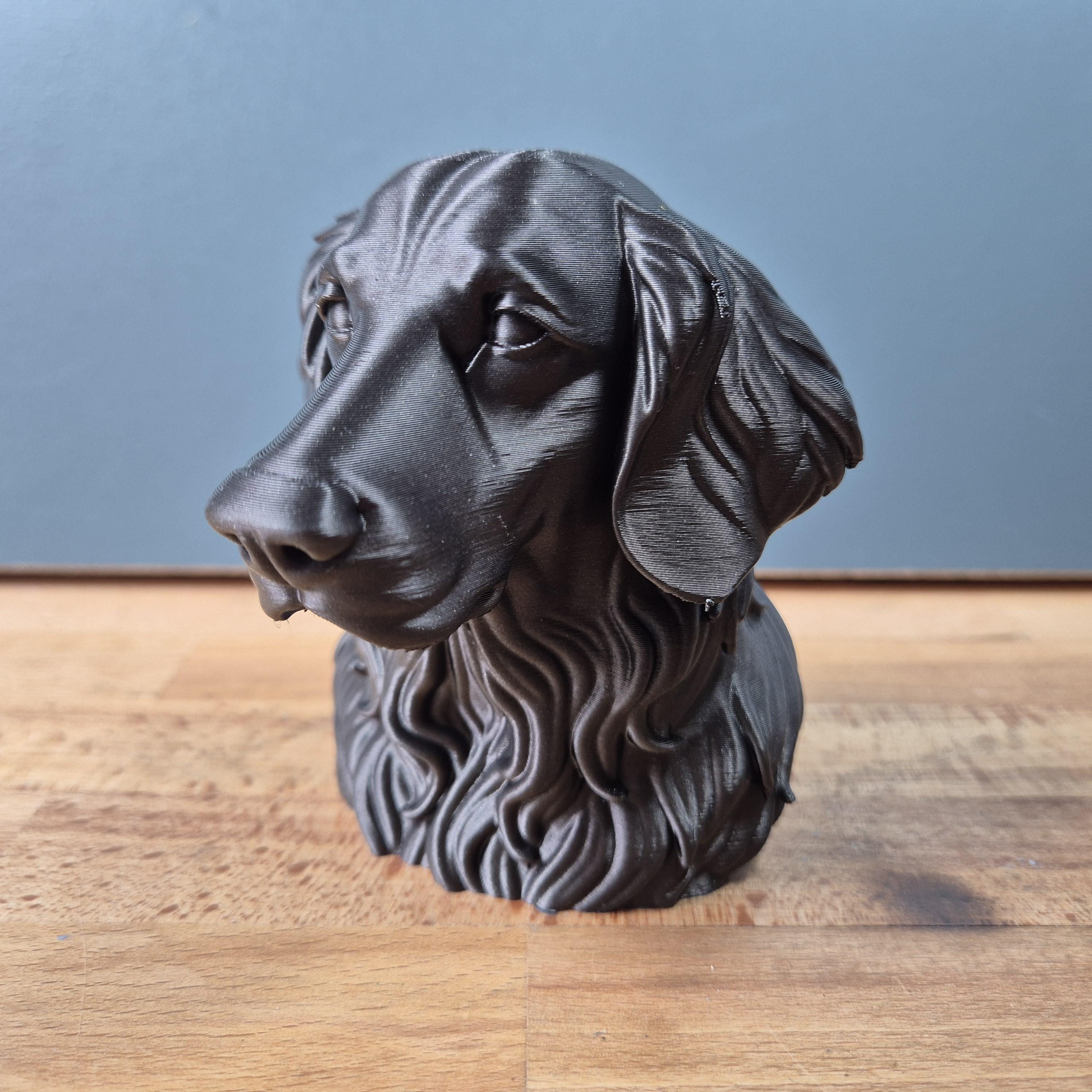 Flat-Coated Retriever – detailreiche Hundebüste mit langem Fell | 19 Farben & 3 Größen | Made in Germany