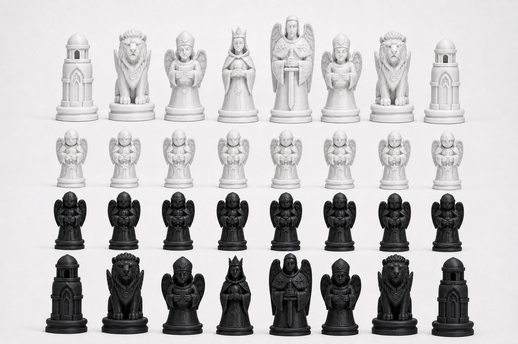 Himmelswesen-Schachfigurenset – komplettes 32-teiliges, 3D-gedrucktes PLA-Schachset | Geschenk für Schachfans | Made in Germany