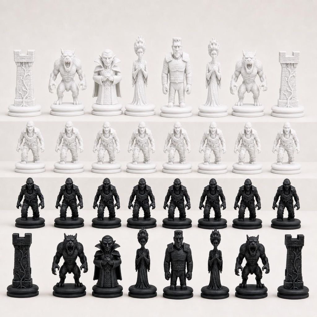 Monster-Schachfigurenset – komplettes 32-teiliges, 3D-gedrucktes PLA-Schachset | Geschenk für Schachfans | Sammlerstück | Made in Germany