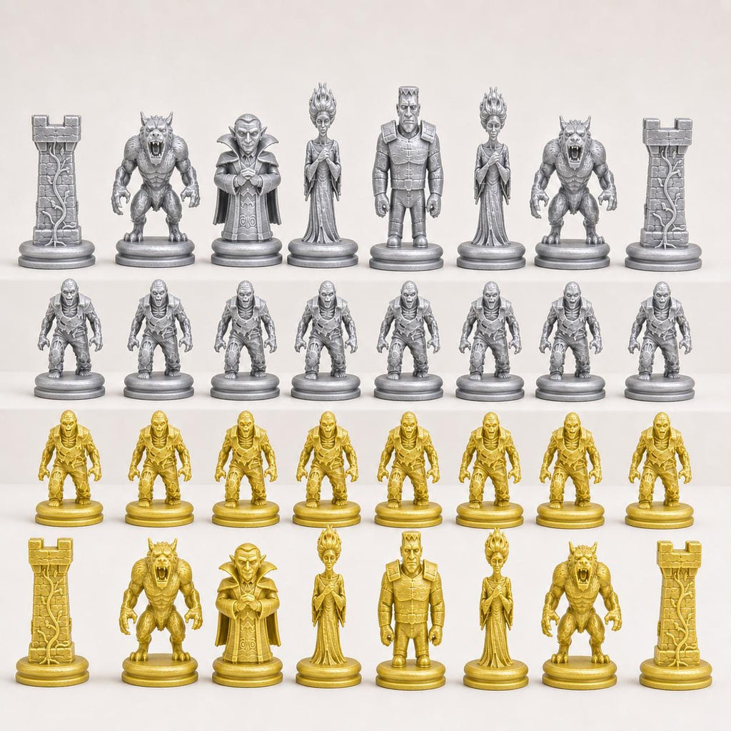 Monster-Schachfigurenset – komplettes 32-teiliges, 3D-gedrucktes PLA-Schachset | Geschenk für Schachfans | Sammlerstück | Made in Germany