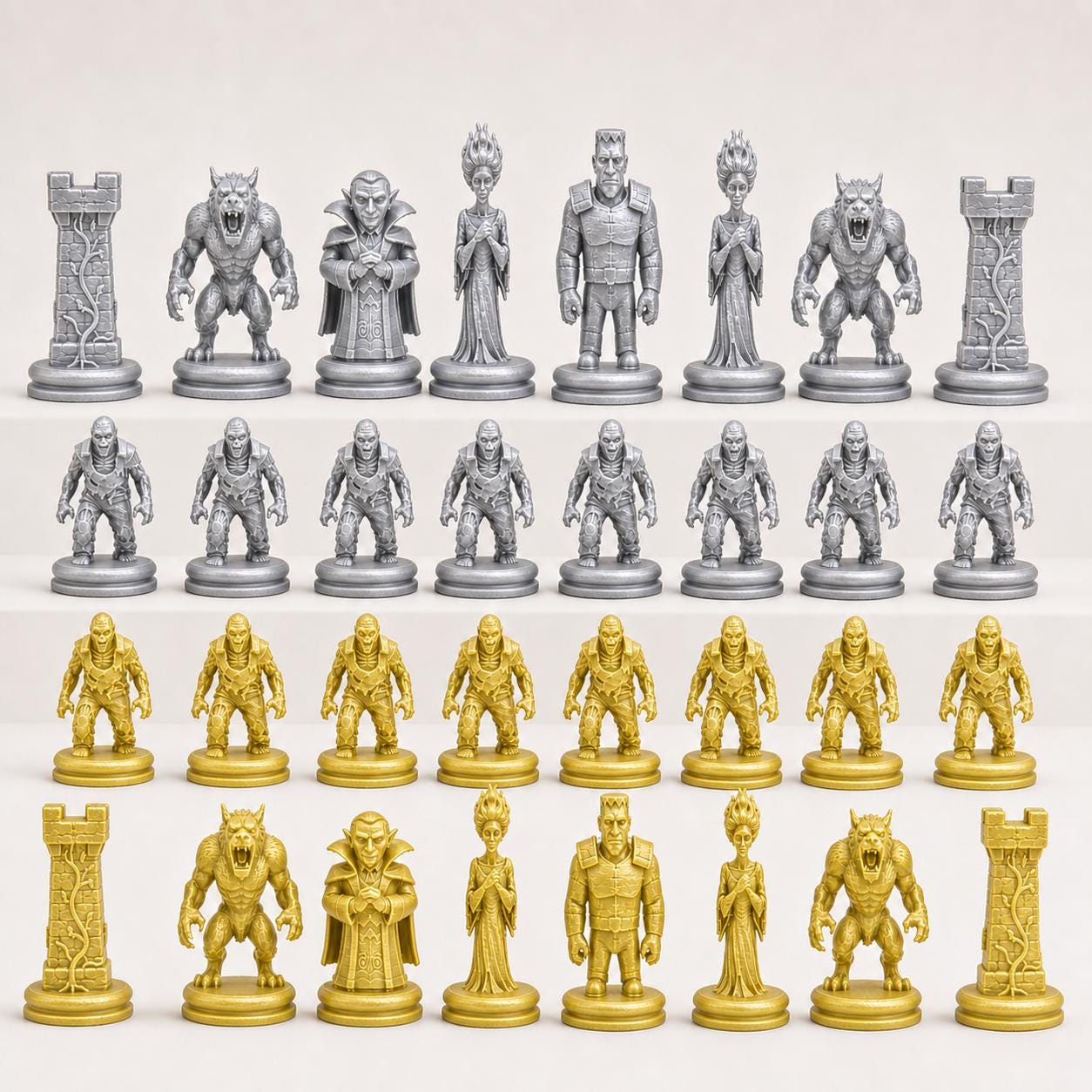 Monster-Schachfigurenset – komplettes 32-teiliges, 3D-gedrucktes PLA-Schachset | Geschenk für Schachfans | Sammlerstück | Made in Germany