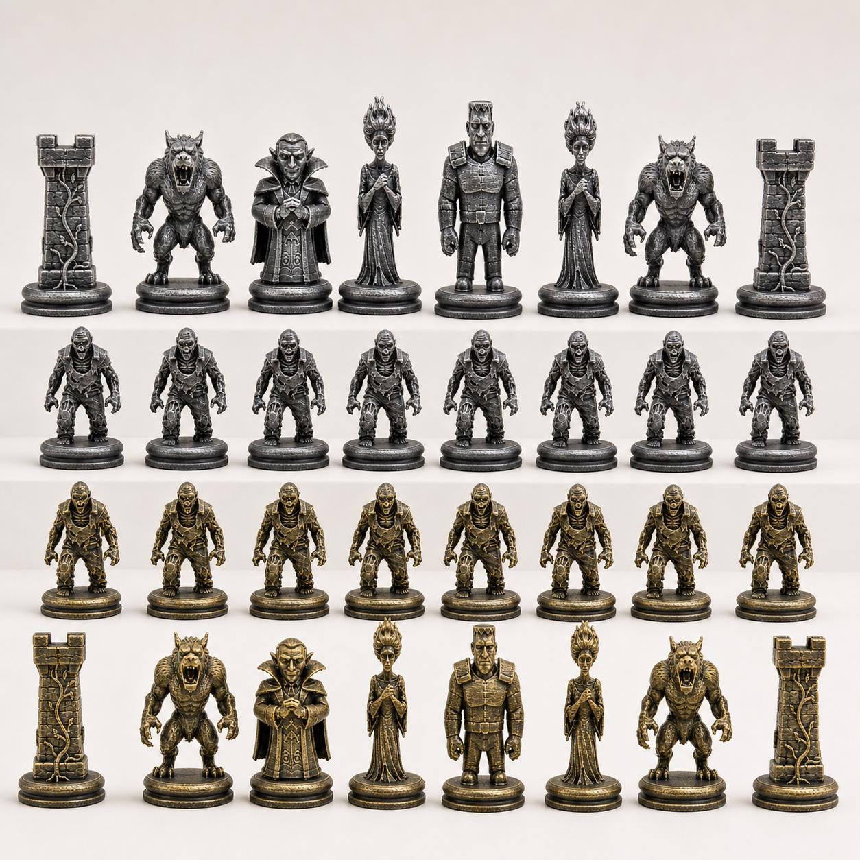 Monster-Schachfigurenset – komplettes 32-teiliges, 3D-gedrucktes PLA-Schachset | Geschenk für Schachfans | Sammlerstück | Made in Germany