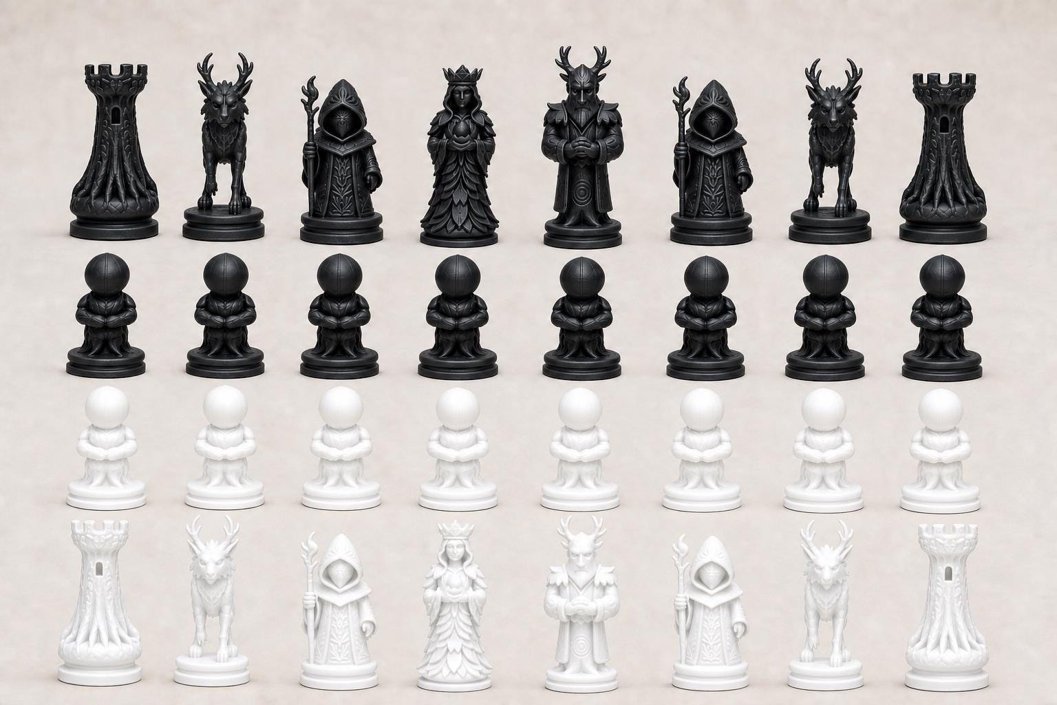 Natur-Schachfigurenset – komplettes 32-teiliges, 3D-gedrucktes PLA-Schachset | Geschenk für Schachfans | Sammlerstück | Made in Germany