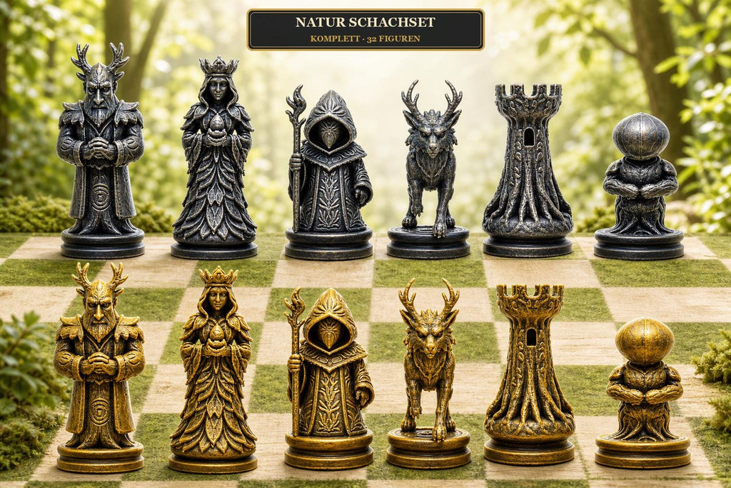 Natur-Schachfigurenset – komplettes 32-teiliges, 3D-gedrucktes PLA-Schachset | Geschenk für Schachfans | Sammlerstück | Made in Germany