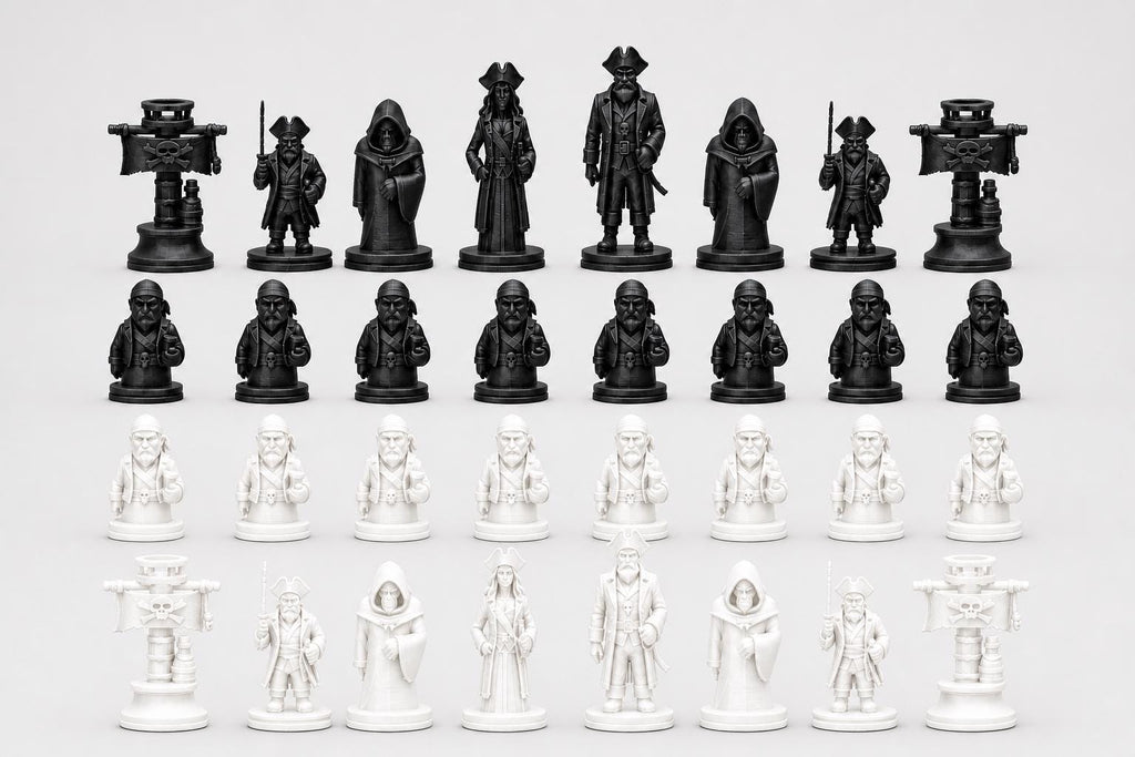 Piraten-Schachfigurenset – komplettes 32-teiliges, 3D-gedrucktes PLA-Schachset | Geschenk für Schachfans | Sammlerstück | Made in Germany