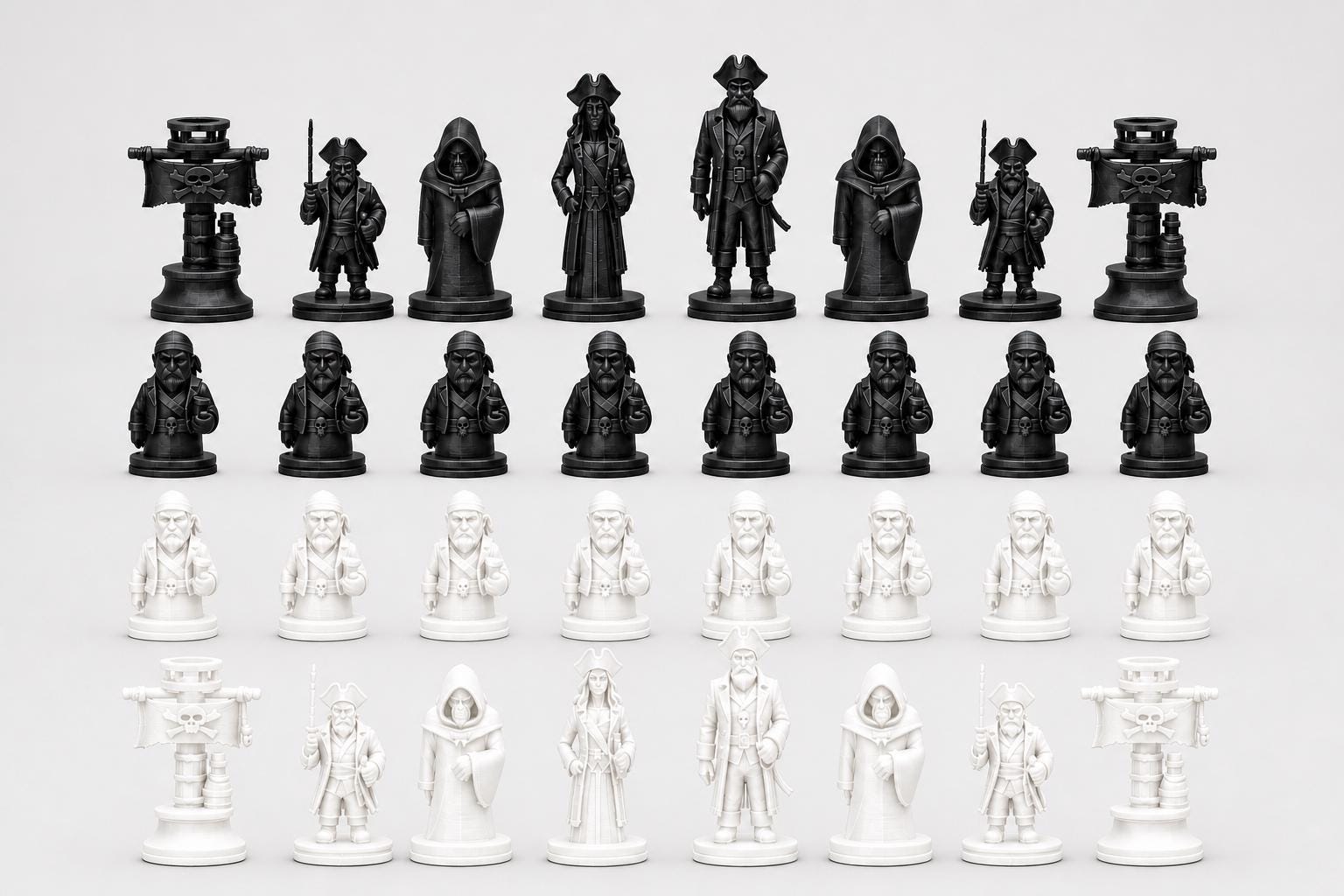 Piraten-Schachfigurenset – komplettes 32-teiliges, 3D-gedrucktes PLA-Schachset | Geschenk für Schachfans | Sammlerstück | Made in Germany