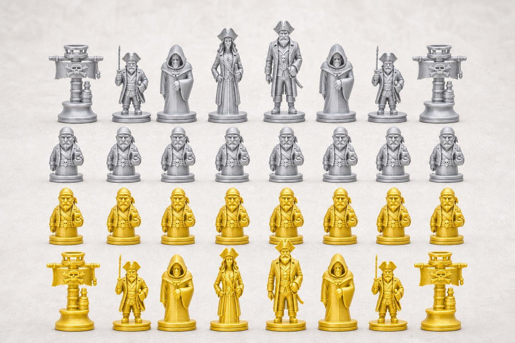 Piraten-Schachfigurenset – komplettes 32-teiliges, 3D-gedrucktes PLA-Schachset | Geschenk für Schachfans | Sammlerstück | Made in Germany