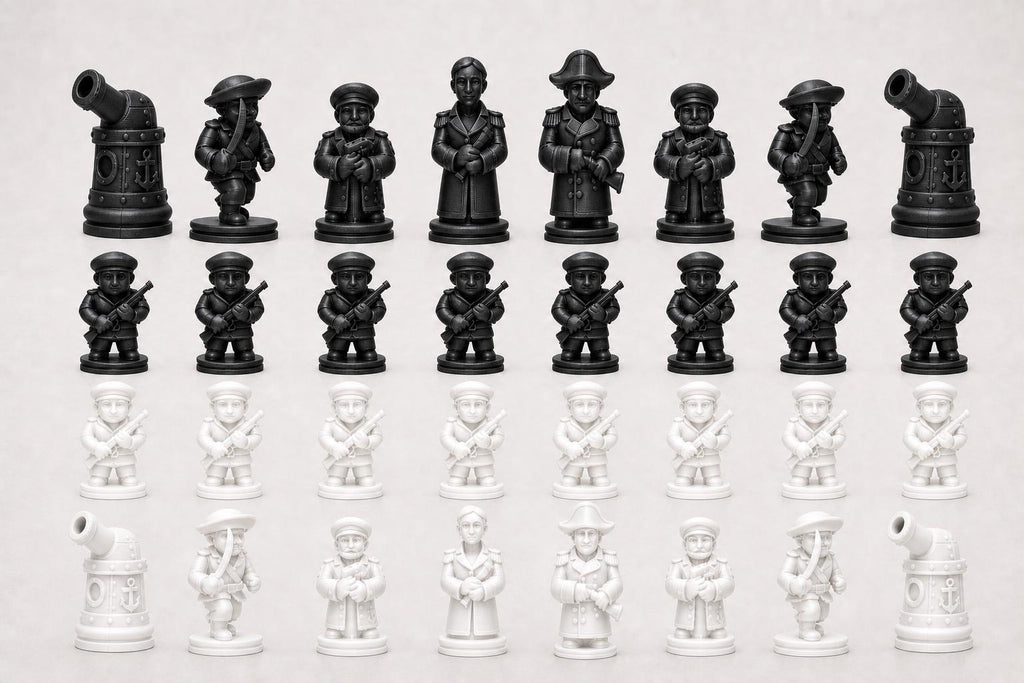 Marine-Schachfigurenset – komplettes 32-teiliges, 3D-gedrucktes PLA-Schachset | Geschenk für Schachfans | Sammlerstück | Made in Germany