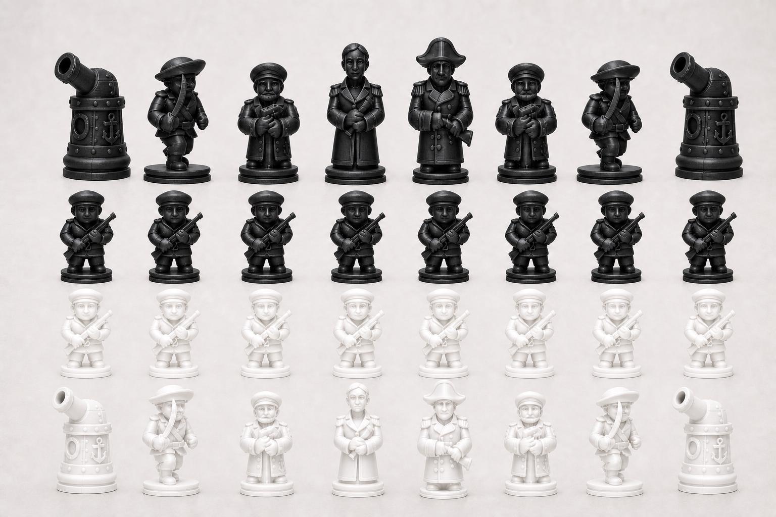 Marine-Schachfigurenset – komplettes 32-teiliges, 3D-gedrucktes PLA-Schachset | Geschenk für Schachfans | Sammlerstück | Made in Germany