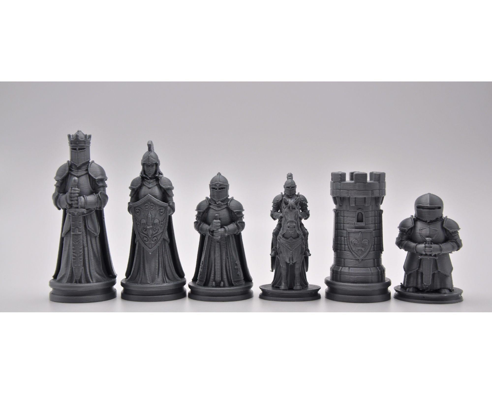 Ritter-gegen-Drachen-Schachfigurenset – komplettes 32-teiliges, 3D-gedrucktes PLA-Schachset | Geschenk für Schachfans | Made in Germany
