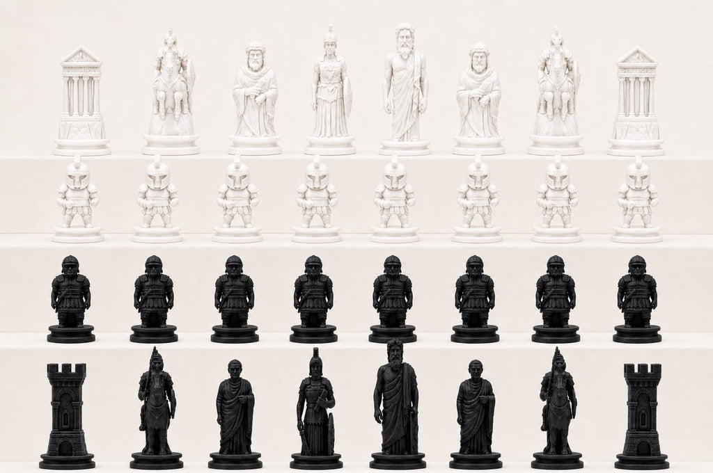 Antikes-Griechenland-gegen-antikes-Rom-Schachfigurenset – komplettes 32-teiliges, 3D-gedrucktes PLA-Schachset | Made in Germany