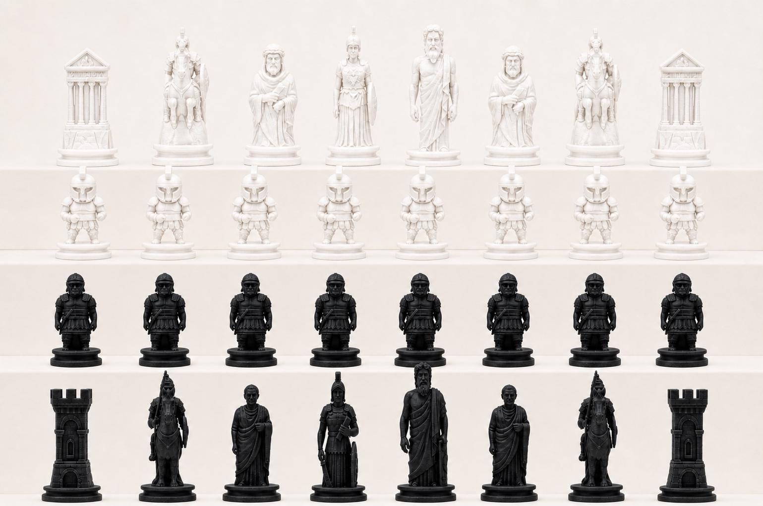 Antikes-Griechenland-gegen-antikes-Rom-Schachfigurenset – komplettes 32-teiliges, 3D-gedrucktes PLA-Schachset | Made in Germany