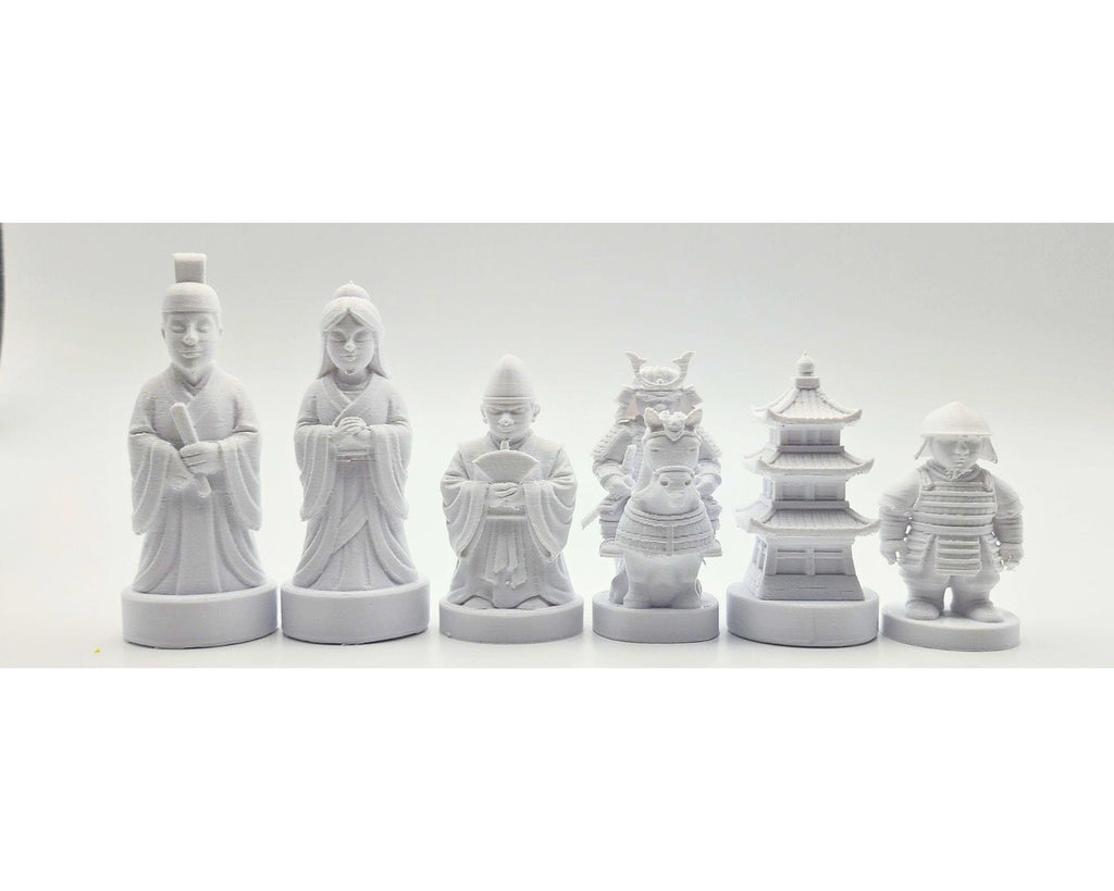 Historisches-China-gegen-historisches-Japan-Schachfigurenset – komplettes 32-teiliges, 3D-gedrucktes PLA-Schachset | Made in Germany