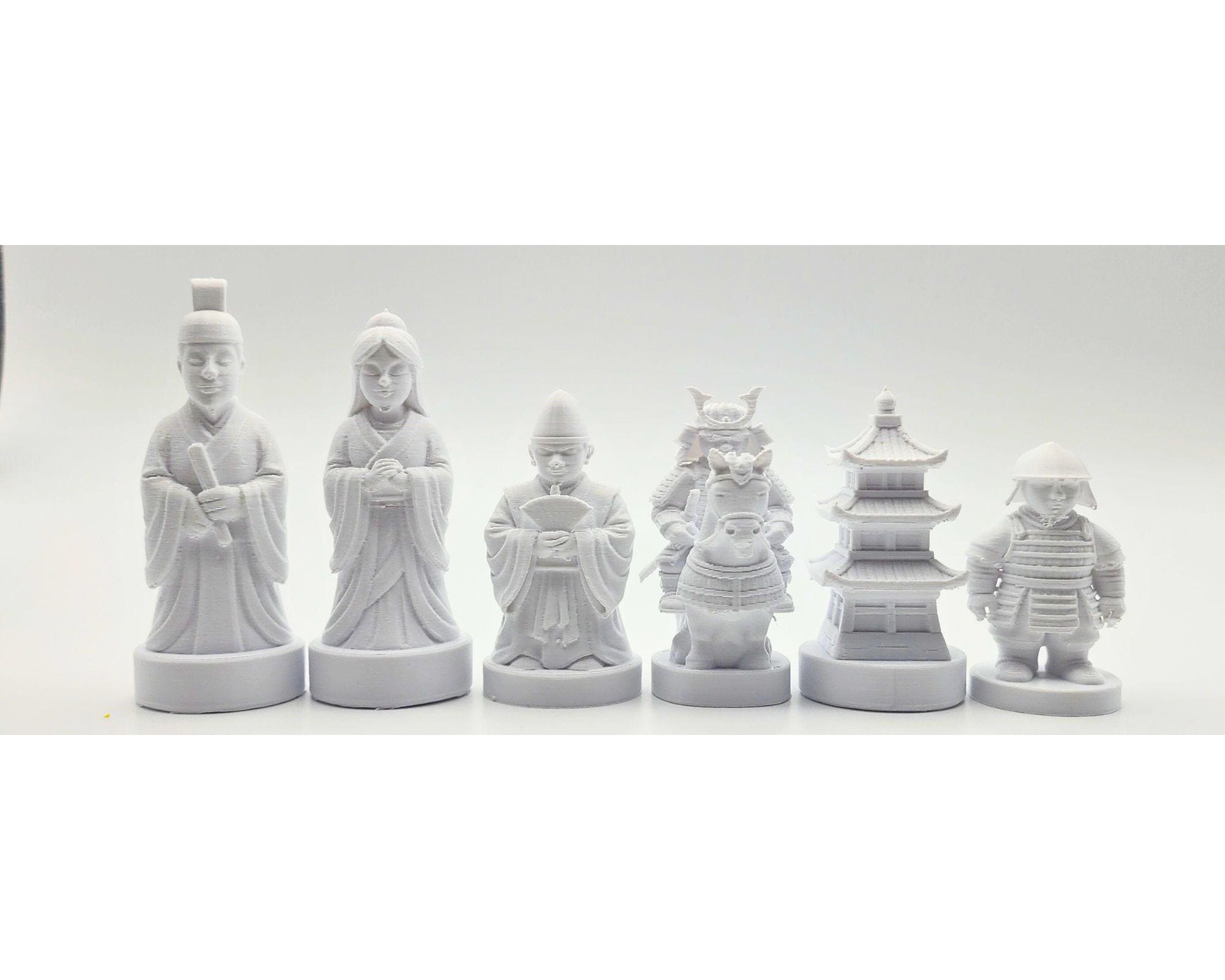 Historisches-China-gegen-historisches-Japan-Schachfigurenset – komplettes 32-teiliges, 3D-gedrucktes PLA-Schachset | Made in Germany