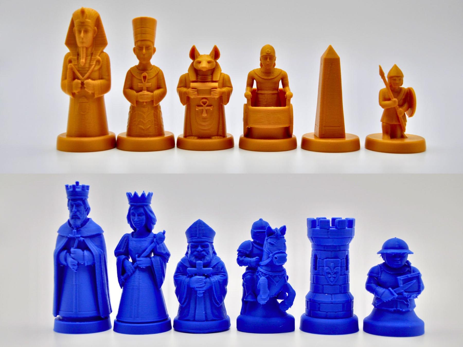 Altes-Ägypten-gegen-mittelalterliches-Europa-Schachfigurenset – komplettes 32-teiliges, 3D-gedrucktes PLA-Schachset | Made in Germany