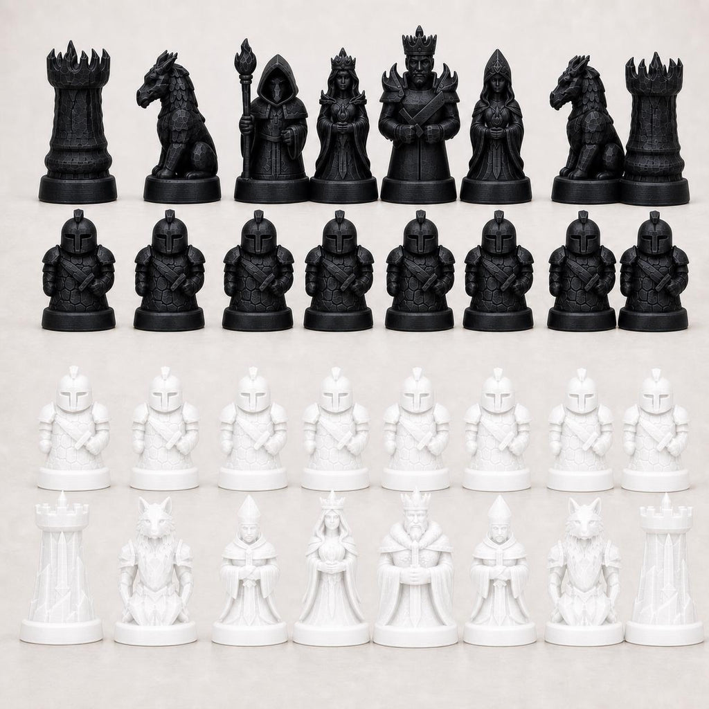 Feuer-gegen-Eis-Schachfigurenset – komplettes 32-teiliges, 3D-gedrucktes PLA-Schachset | Geschenk für Schachfans | Made in Germany