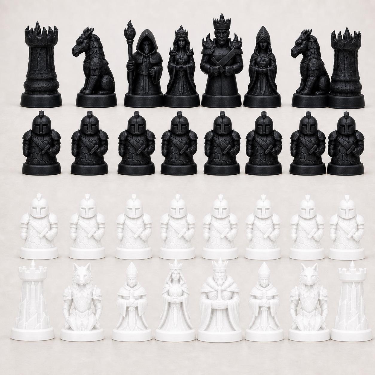 Feuer-gegen-Eis-Schachfigurenset – komplettes 32-teiliges, 3D-gedrucktes PLA-Schachset | Geschenk für Schachfans | Made in Germany