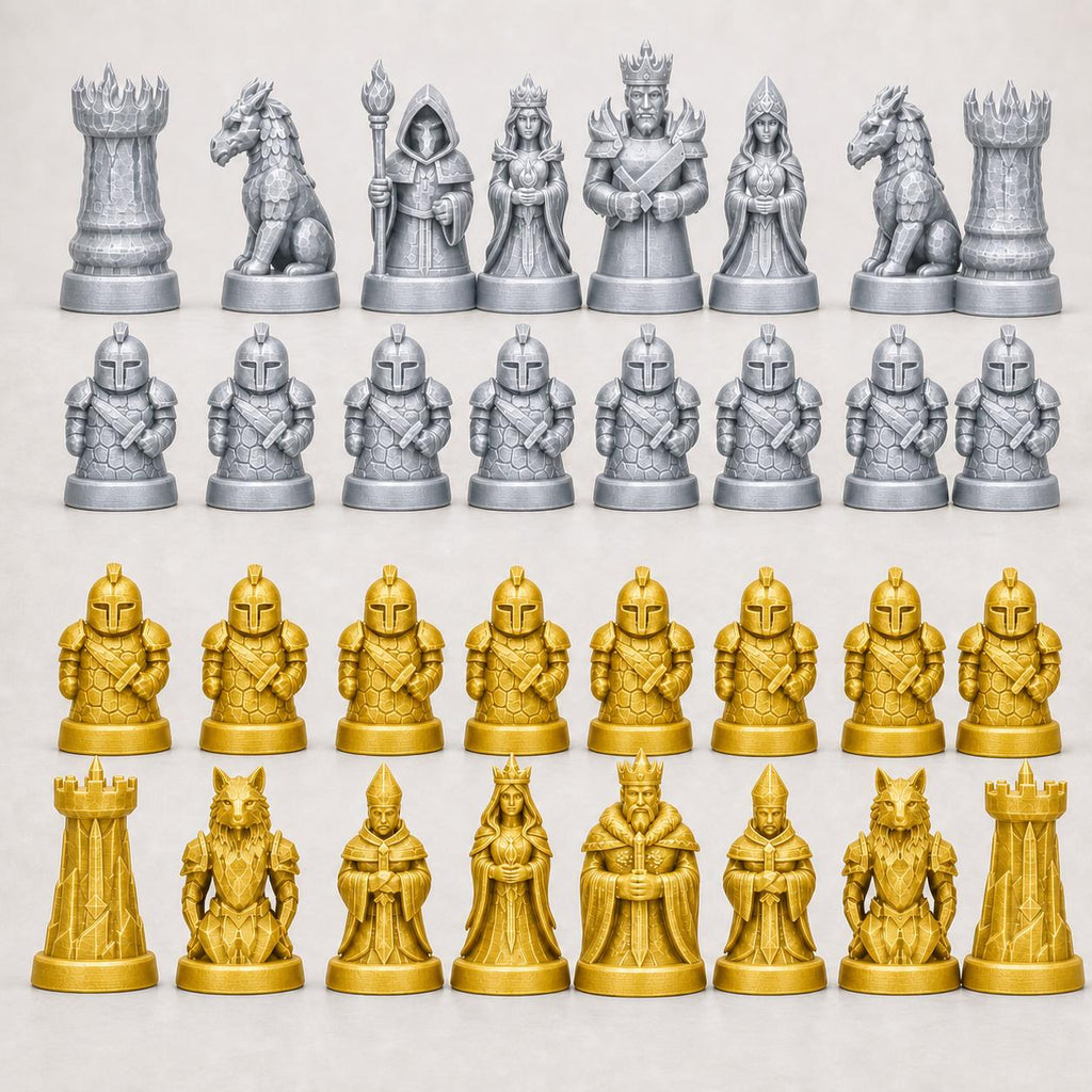 Feuer-gegen-Eis-Schachfigurenset – komplettes 32-teiliges, 3D-gedrucktes PLA-Schachset | Geschenk für Schachfans | Made in Germany