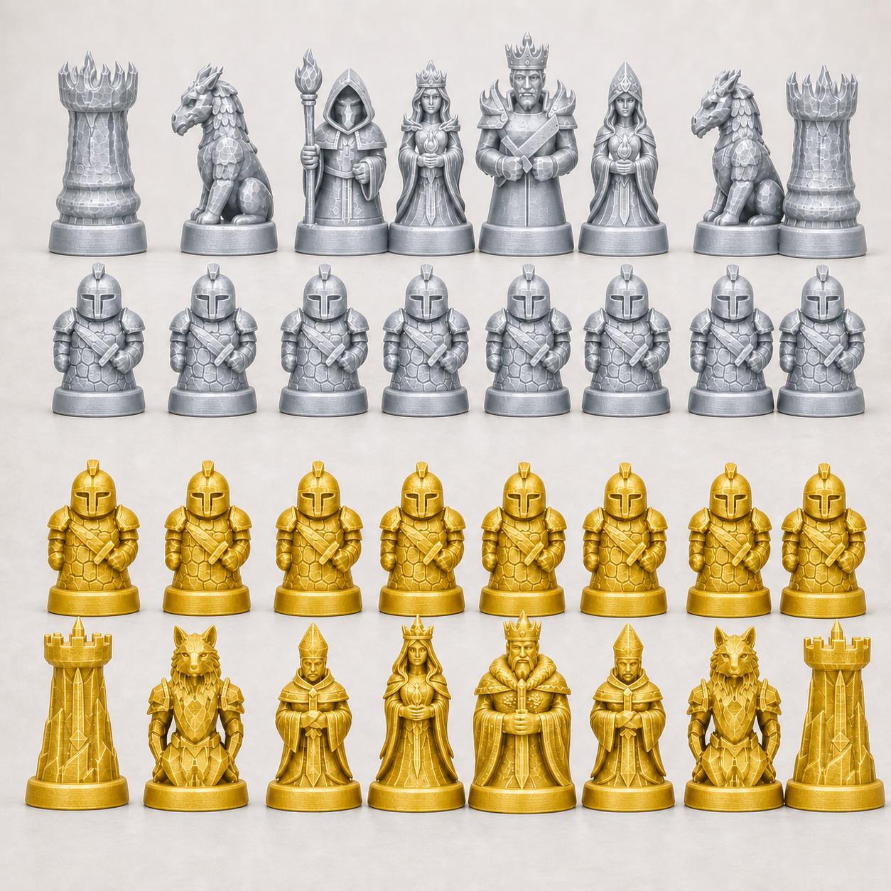 Feuer-gegen-Eis-Schachfigurenset – komplettes 32-teiliges, 3D-gedrucktes PLA-Schachset | Geschenk für Schachfans | Made in Germany