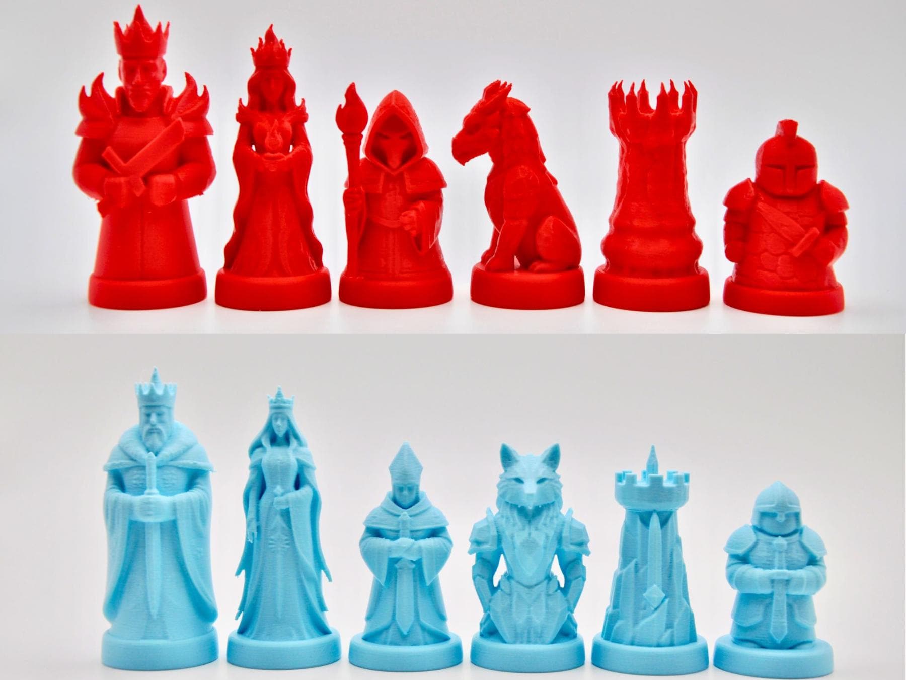 Feuer-gegen-Eis-Schachfigurenset – komplettes 32-teiliges, 3D-gedrucktes PLA-Schachset | Geschenk für Schachfans | Made in Germany