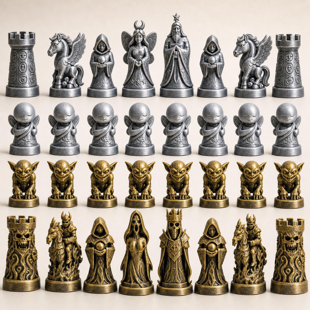 Traum-gegen-Albtraum-Schachfigurenset – komplettes 32-teiliges, 3D-gedrucktes PLA-Schachset | Geschenk für Schachfans | Made in Germany