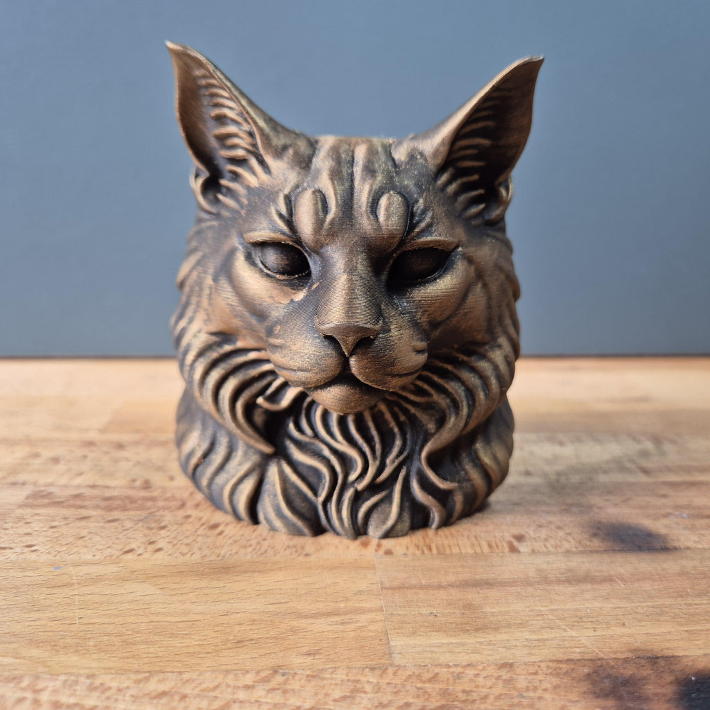 Maine Coon – kompakte Katzenbüste mit hohen Ohren und Halskrause | 19 Farben & 3 Größen | Made in Germany