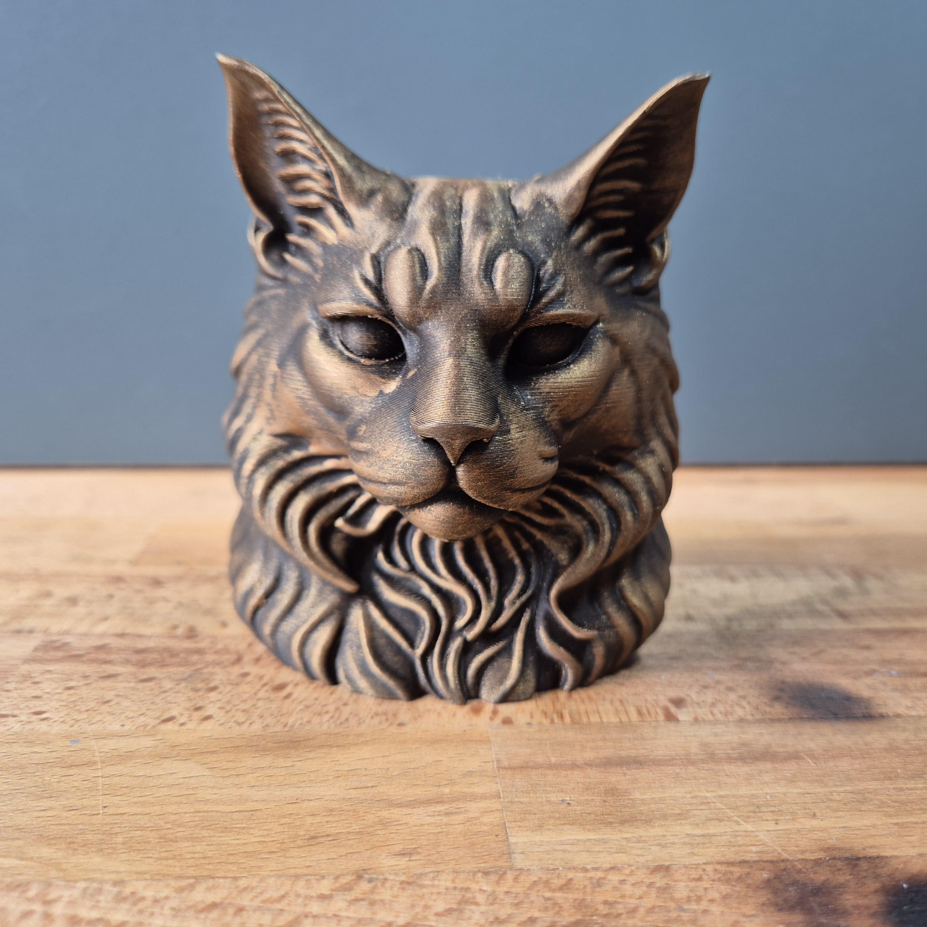 Maine Coon – kompakte Katzenbüste mit hohen Ohren und Halskrause | 19 Farben & 3 Größen | Made in Germany