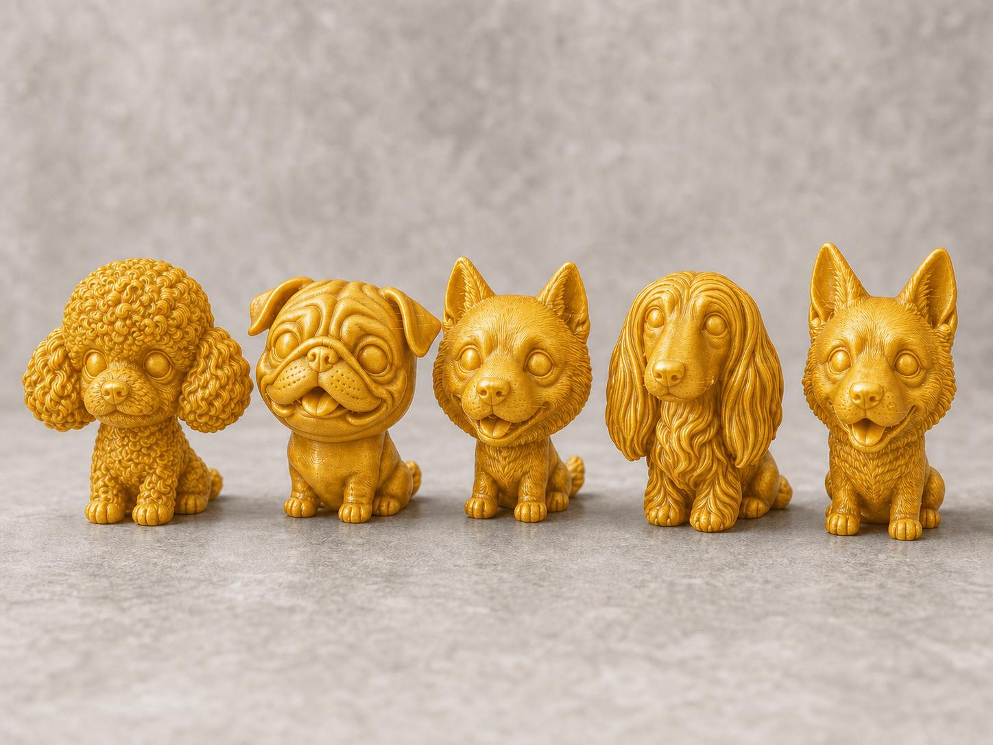 Wackelkopf-Hunde-Set – alle 5 Hundefiguren | 5 Größen & 7 Farben | 3D-Druck Made in Germany FehnFactory