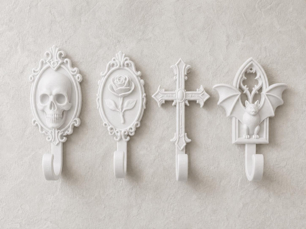 Gothic-Wandhaken-Set – 4 Haken für Schlüssel & Schmuck | 5 Größen, 7 Farben | 3D-Druck Made in Germany FehnFactory