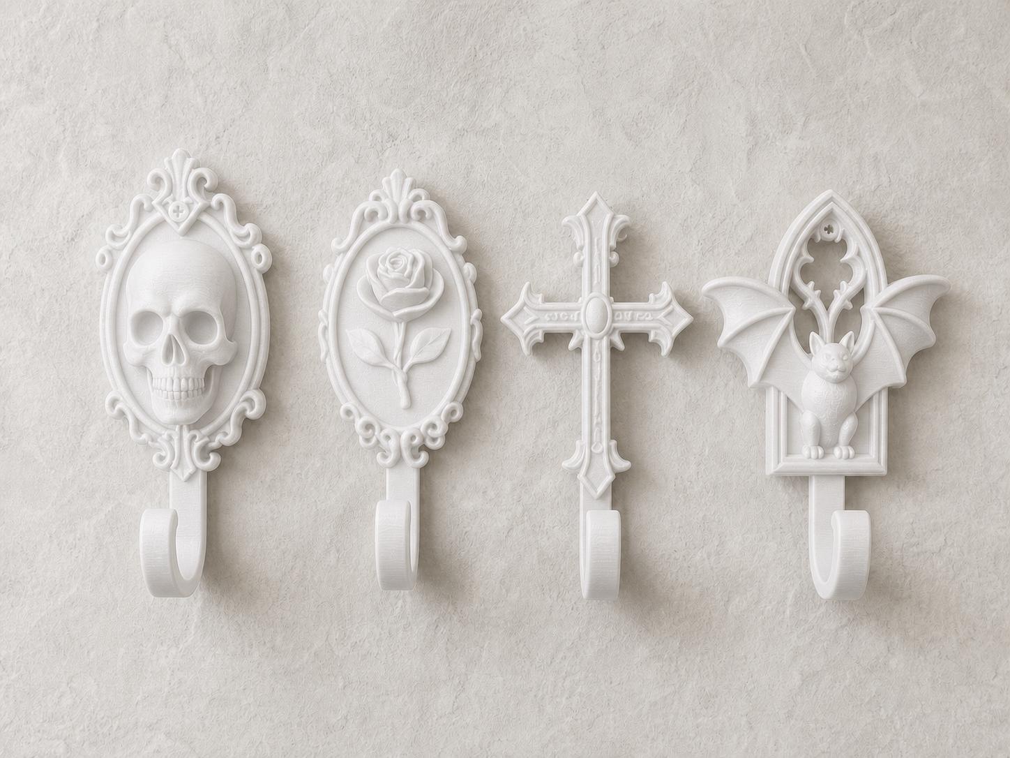 Gothic-Wandhaken-Set – 4 Haken für Schlüssel & Schmuck | 5 Größen, 7 Farben | 3D-Druck Made in Germany FehnFactory