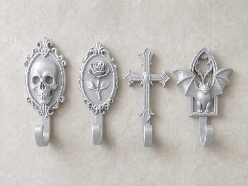 Gothic-Wandhaken-Set – 4 Haken für Schlüssel & Schmuck | 5 Größen, 7 Farben | 3D-Druck Made in Germany FehnFactory