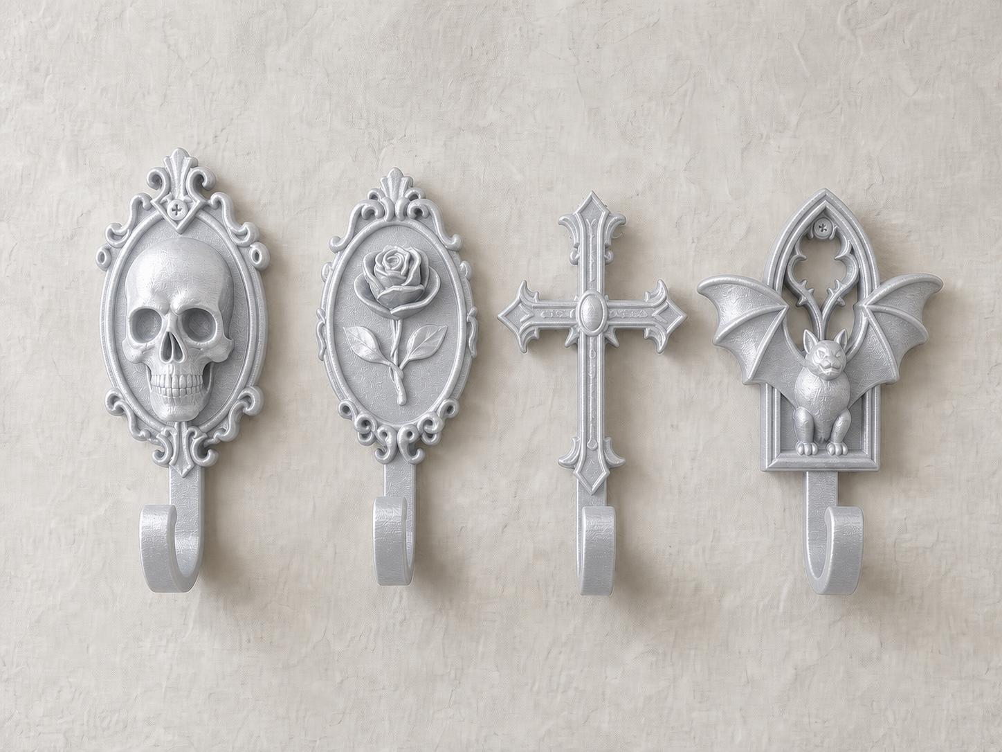 Gothic-Wandhaken-Set – 4 Haken für Schlüssel & Schmuck | 5 Größen, 7 Farben | 3D-Druck Made in Germany FehnFactory