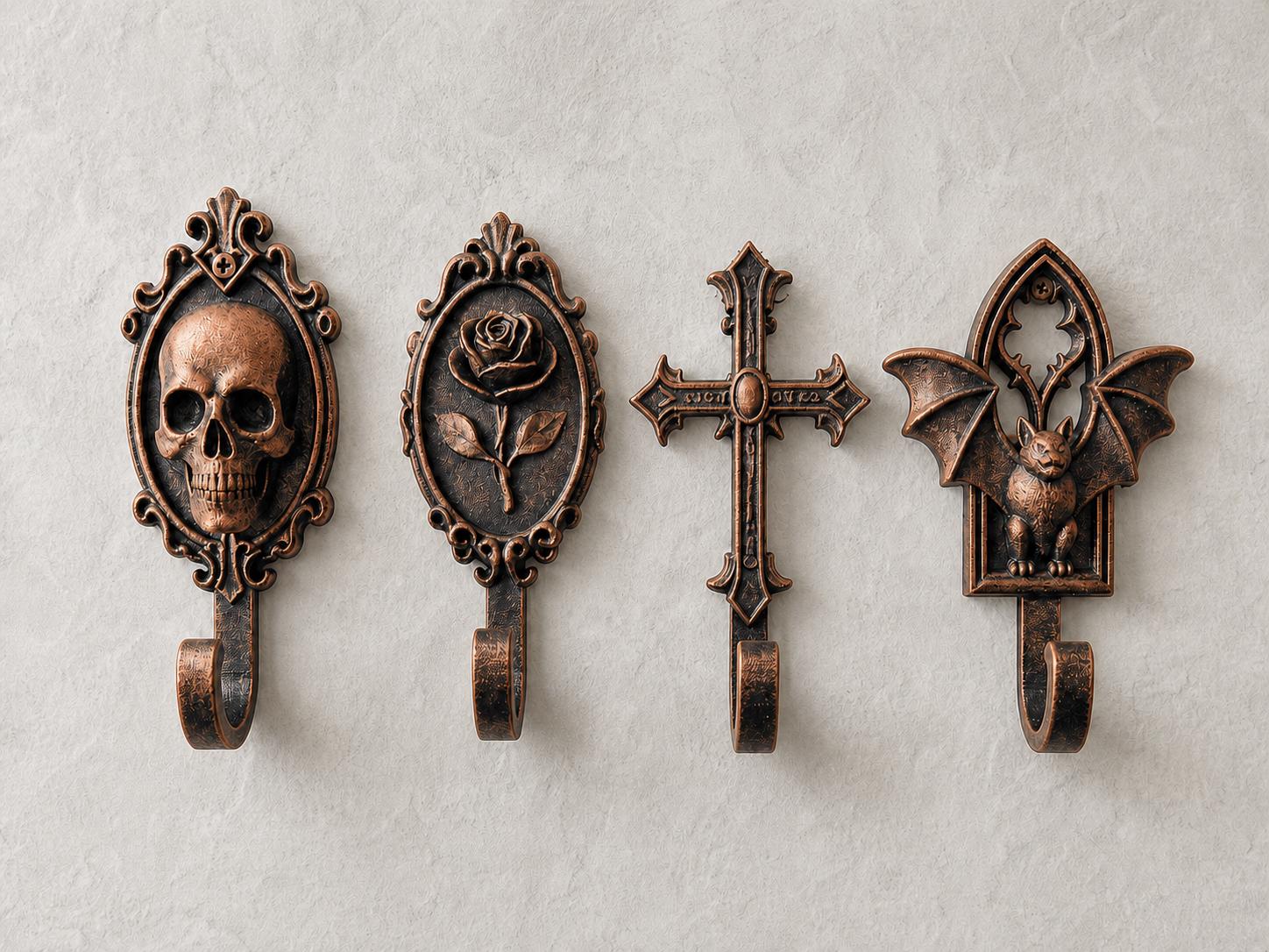 Gothic-Wandhaken-Set – 4 Haken für Schlüssel & Schmuck | 5 Größen, 7 Farben | 3D-Druck Made in Germany FehnFactory
