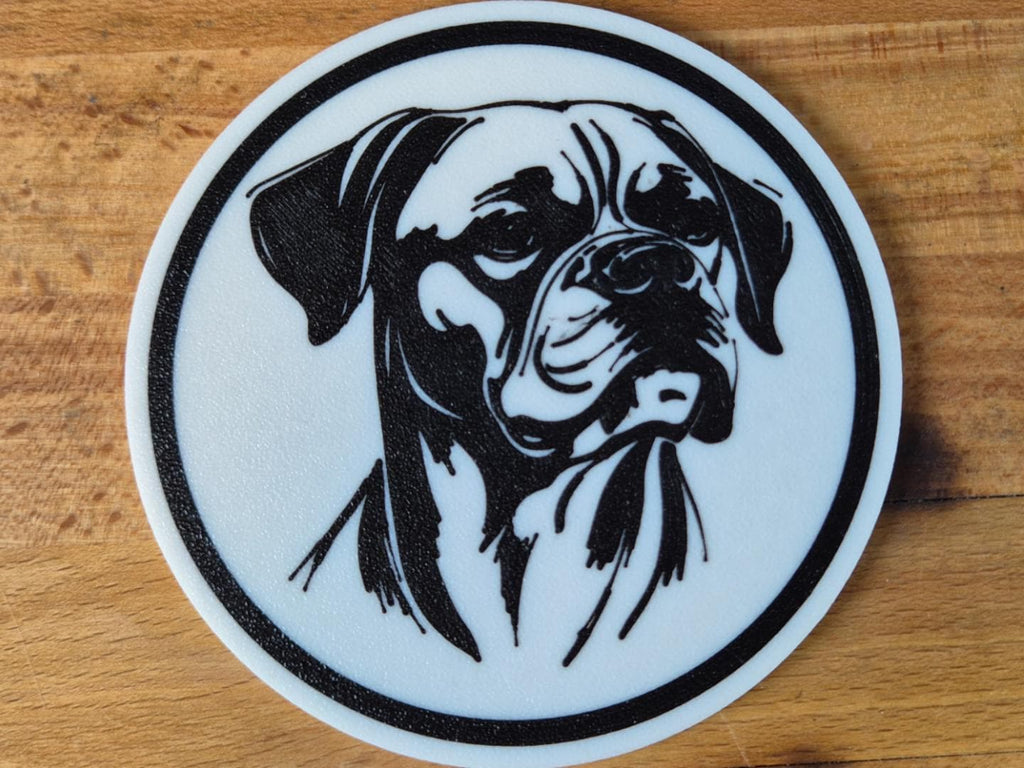 Boxer-Untersetzer im 4er-Set – ca. 10 cm | feste Farbausführung | Made in Germany