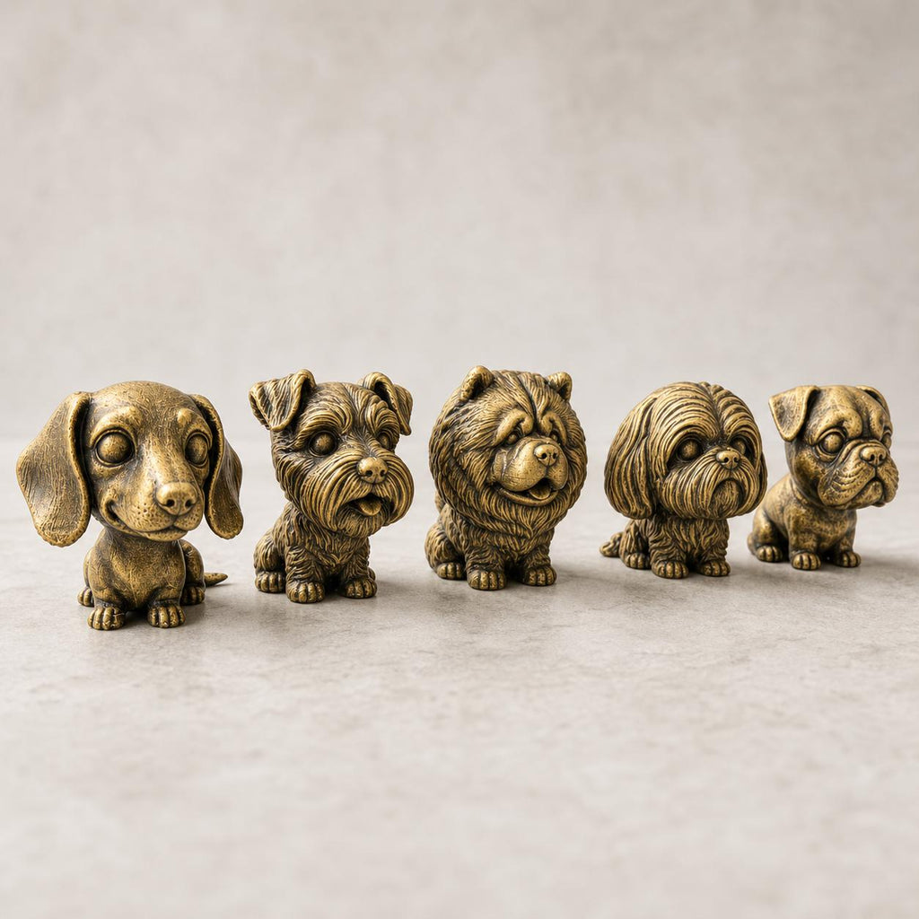 Wackelkopf-Hunde-Set – Dackel, Schnauzer, Chow-Chow, Shih Tzu & Mops | 5 Größen, 7 Farben, 3D-Druck FehnFactory