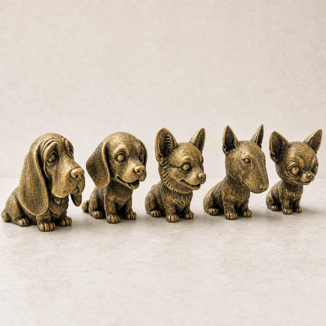 Wackelkopf-Welpen-Set – Basset Hound, Beagle, Chihuahua, Bullterrier & Corgi | 5 Größen, 7 Farben FehnFactory