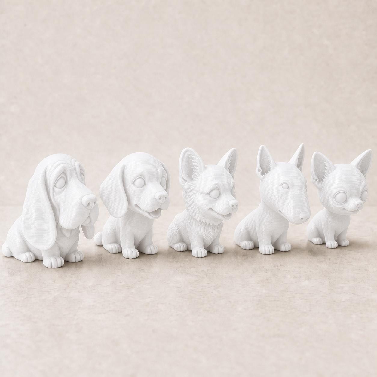 Wackelkopf-Welpen-Set – Basset Hound, Beagle, Chihuahua, Bullterrier & Corgi | 5 Größen, 7 Farben FehnFactory
