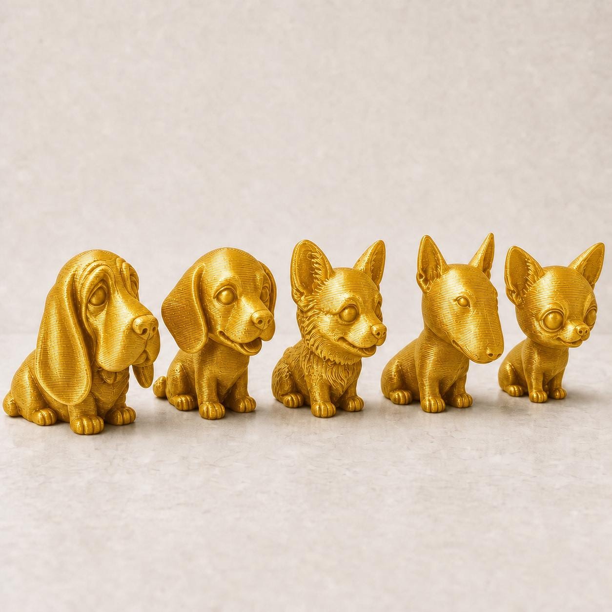 Wackelkopf-Welpen-Set – Basset Hound, Beagle, Chihuahua, Bullterrier & Corgi | 5 Größen, 7 Farben FehnFactory