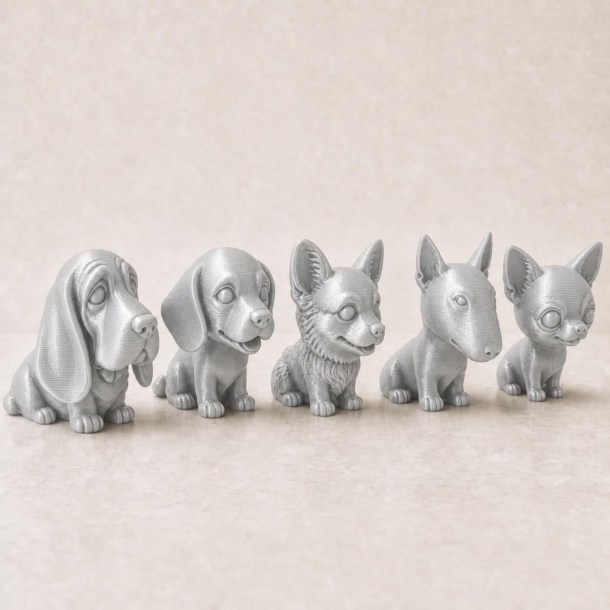 Wackelkopf-Welpen-Set – Basset Hound, Beagle, Chihuahua, Bullterrier & Corgi | 5 Größen, 7 Farben FehnFactory