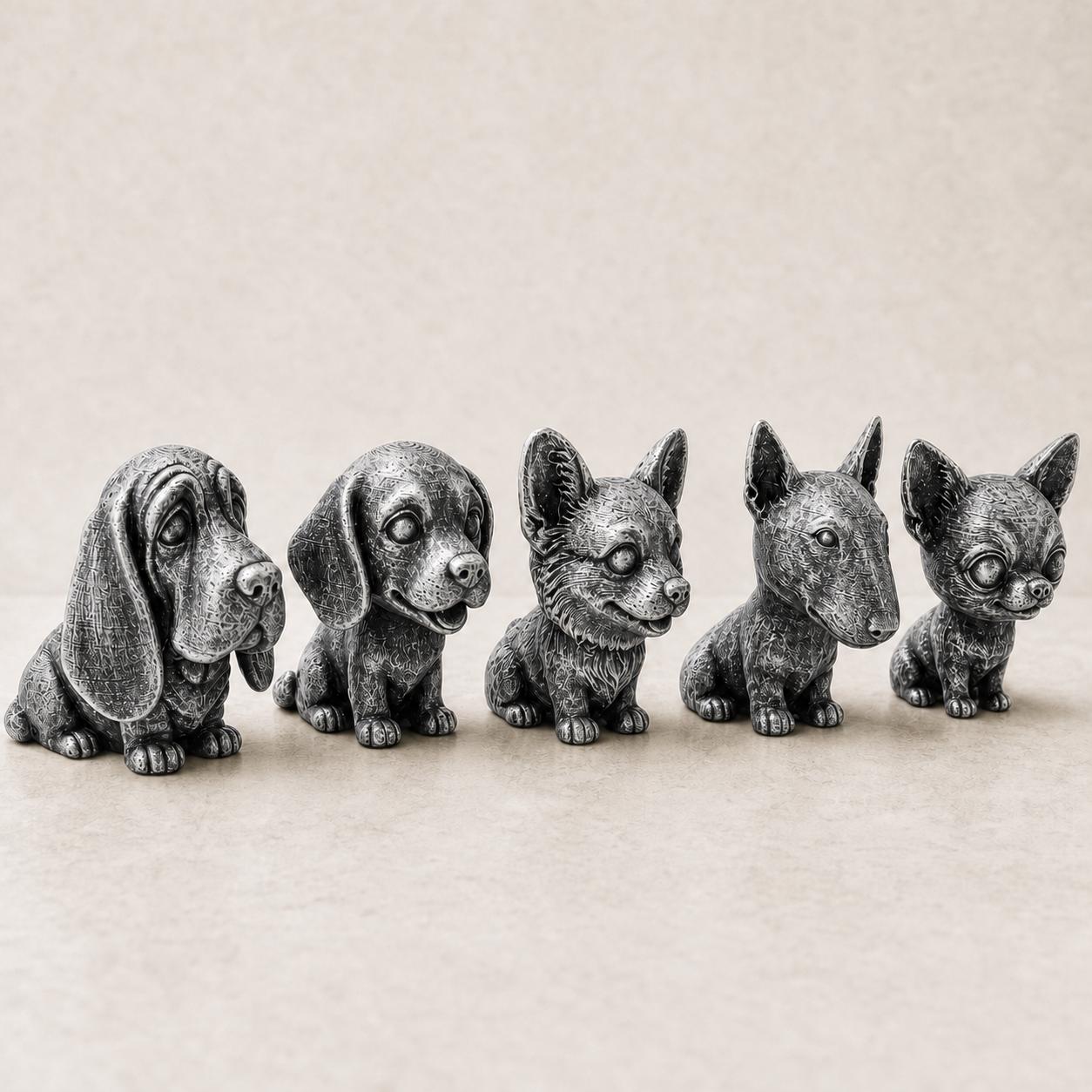 Wackelkopf-Welpen-Set – Basset Hound, Beagle, Chihuahua, Bullterrier & Corgi | 5 Größen, 7 Farben FehnFactory