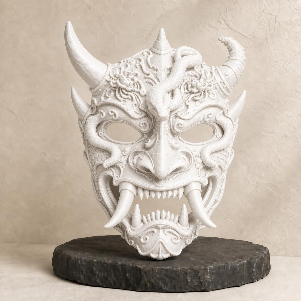 Samurai-Oni-Maske – tragbare Dämonenmaske | 3D-gedruckte Cosplay- & Wanddeko | 5 Größen und 7 Farben | Made in Germany FehnFactory
