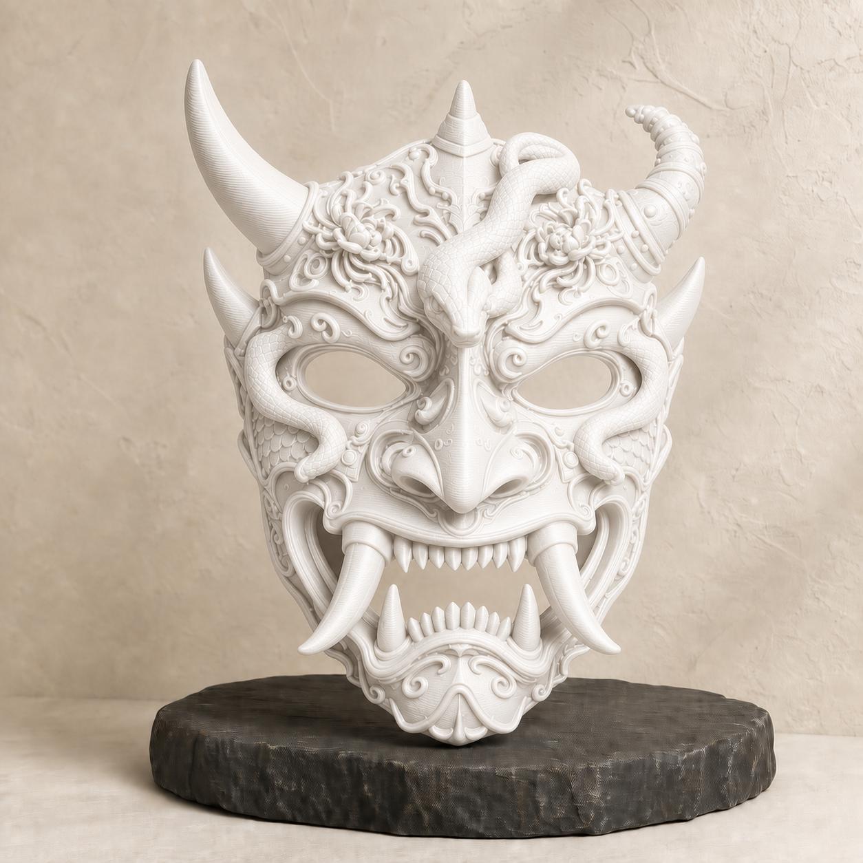 Samurai-Oni-Maske – tragbare Dämonenmaske | 3D-gedruckte Cosplay- & Wanddeko | 5 Größen und 7 Farben | Made in Germany FehnFactory