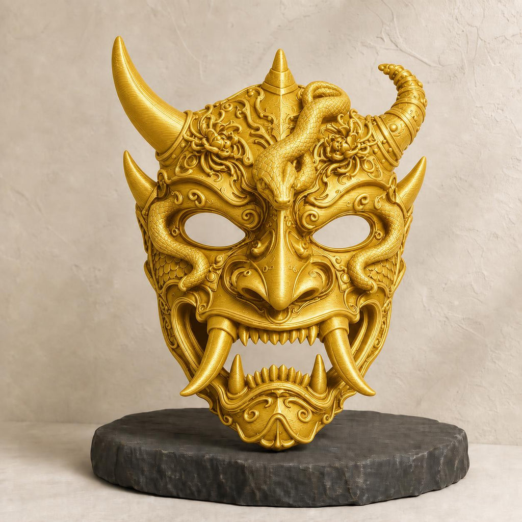 Samurai-Oni-Maske – tragbare Dämonenmaske | 3D-gedruckte Cosplay- & Wanddeko | 5 Größen und 7 Farben | Made in Germany FehnFactory