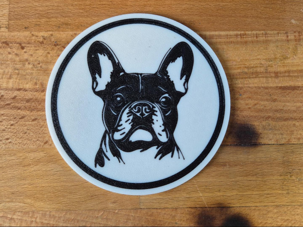 Französische Bulldogge Untersetzer 4er Set schwarz weiß 10 cm Made in Germany